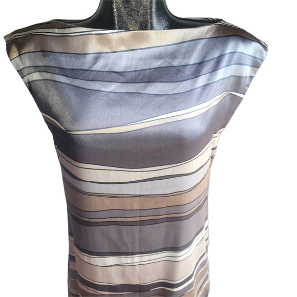 Axara Striped Sleeveless Satin Dress in Neutral Tones 10 - Picture 2 of 8